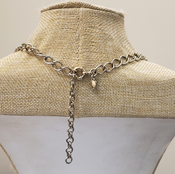 J. Crew, Navy tangerine glass rhinestone gold tone statement necklace - Picture 8 of 9